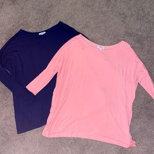 Light pink & navy blue 3/4 sleeve Piko tops